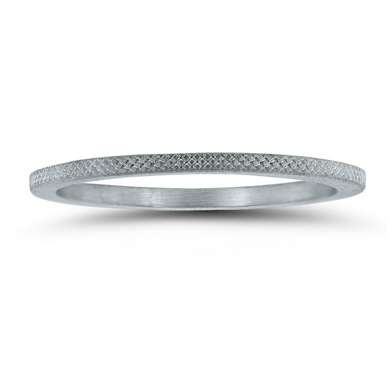 SZUL Women's 1MM Thin Wedding Band with Cross Hatch Center in 14K White Gold