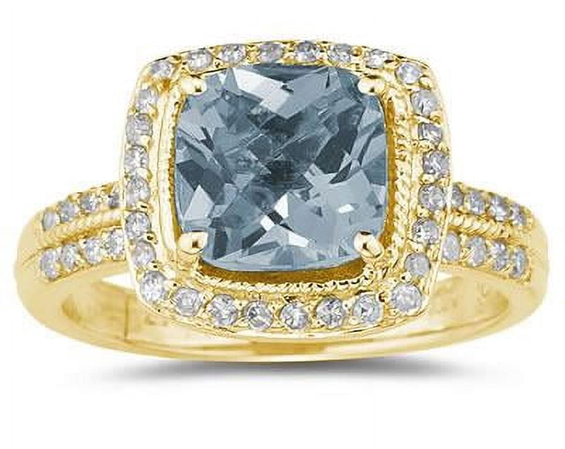 SZUL Women's 1/2 Carat Cushion Cut Aquamarine Diamond Ring in