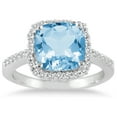 thumbnail image 1 of SZUL Women's 2 1/2 Carat Cushion Cut Blue Topaz and Diamond Ring 14K White Gold, 1 of 3