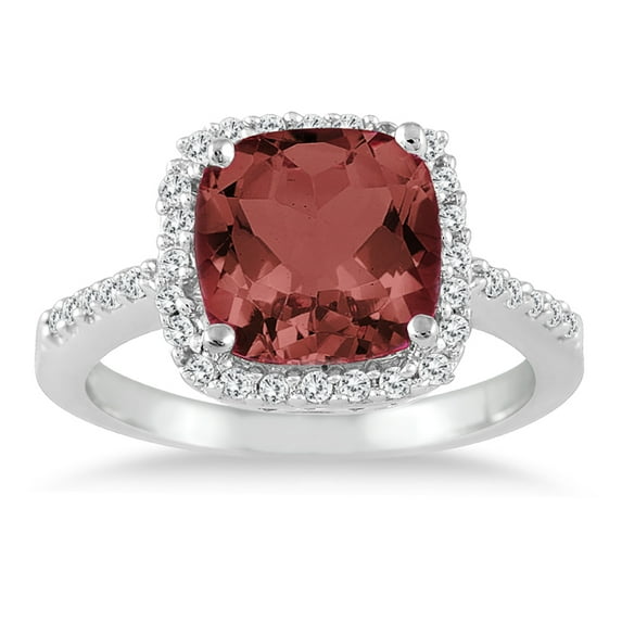 SZUL Women's 2 1/2 Carat Cushion Cut Garnet and Diamond Ring 14K White Gold