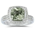 thumbnail image 1 of SZUL Women's 2 1/2 Carat Cushion Cut Green Amethyst & Diamond Ring in 14K White Gold, 1 of 3