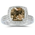thumbnail image 1 of SZUL Women's 2 1/2 Carat Cushion Cut Smokey Quartz & Diamond Ring in 14K White Gold, 1 of 3