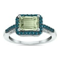 thumbnail image 1 of SZUL Women's 2 1/2 Carat Emerald Cut Green Amethyst and 1/3 CTW Blue Diamond Ring in 10K White Gold, 1 of 6