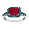 thumbnail image 1 of SZUL Women's 2 1/2 Carat Emerald Cut Ruby and 1/3 CTW Blue Diamond Ring in 10K White Gold, 1 of 6