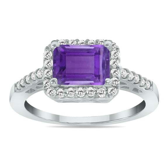 SZUL Women's 2 1/2 Carat TW Emerald Cut Amethyst Diamond Ring in 10K White Gold