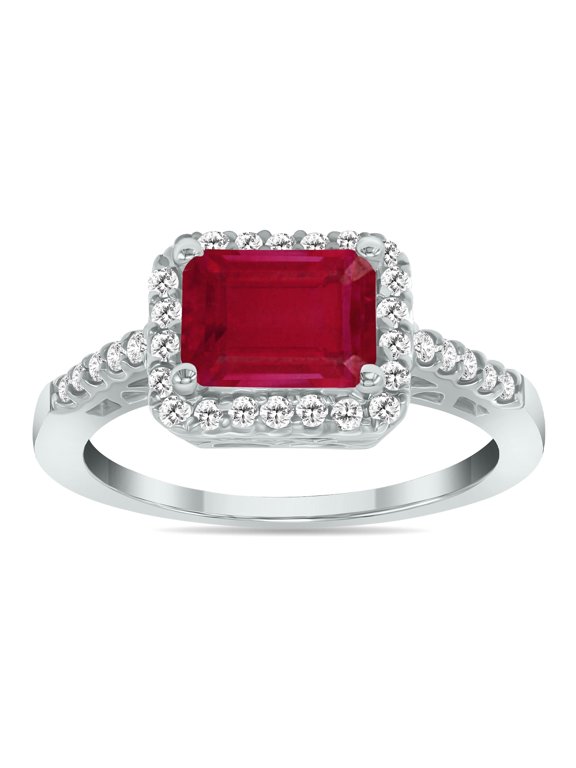 Women's 2 1/2 Carat TW Emerald Cut Ruby Diamond Ring in 10K White Gold
