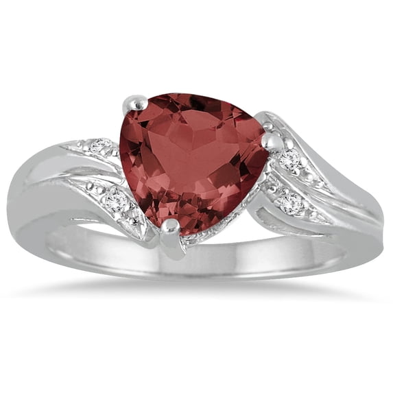 SZUL Women's 2 1/4 Carat Trillion Cut Garnet and Diamond Ring in 10K White Gold