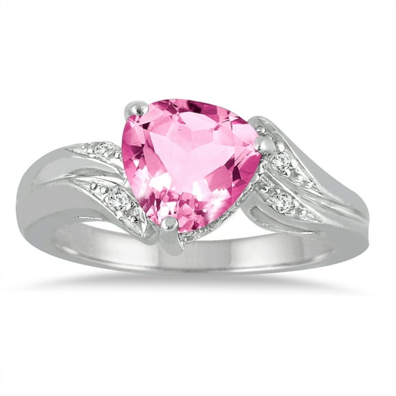 SZUL Women's 2 1/4 Carat Trillion Cut Pink Topaz and Diamond Ring in 10K White Gold