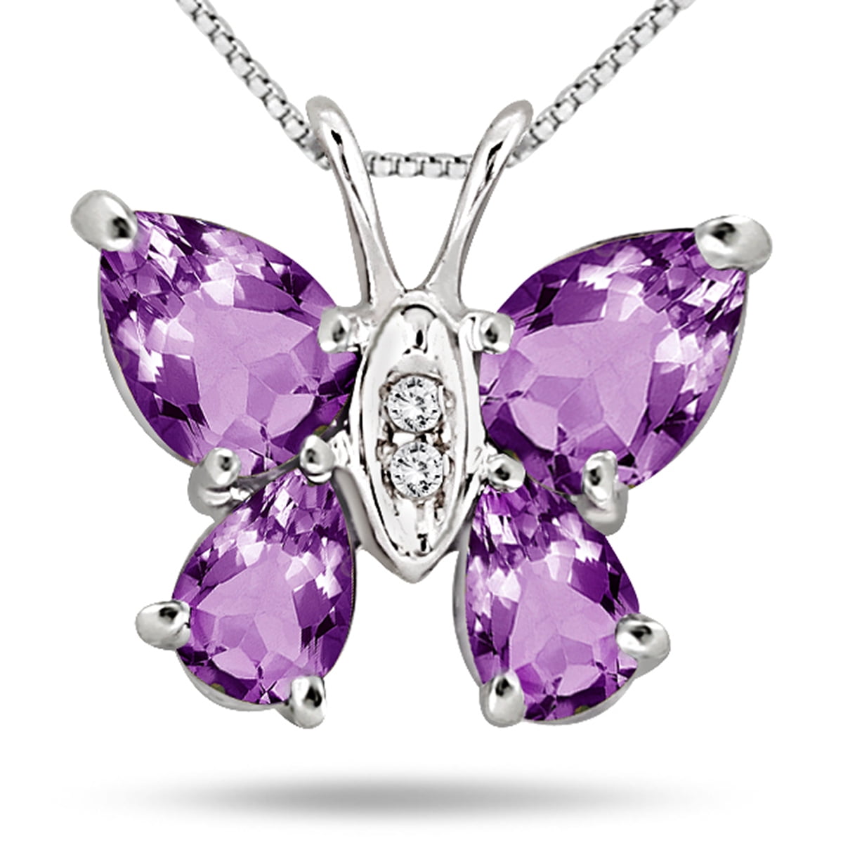 SZUL Women's 2.10 Carat Amethyst and Diamond Butterfly Pendant in .925 Sterling Silver