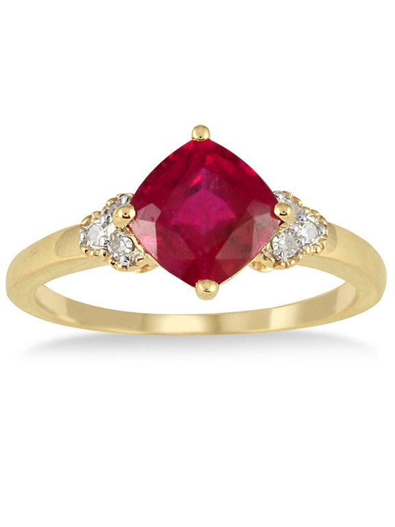 Women's 2.25 Carat Cushion Cut Ruby and Diamond Ring in 10K Yellow Gold
