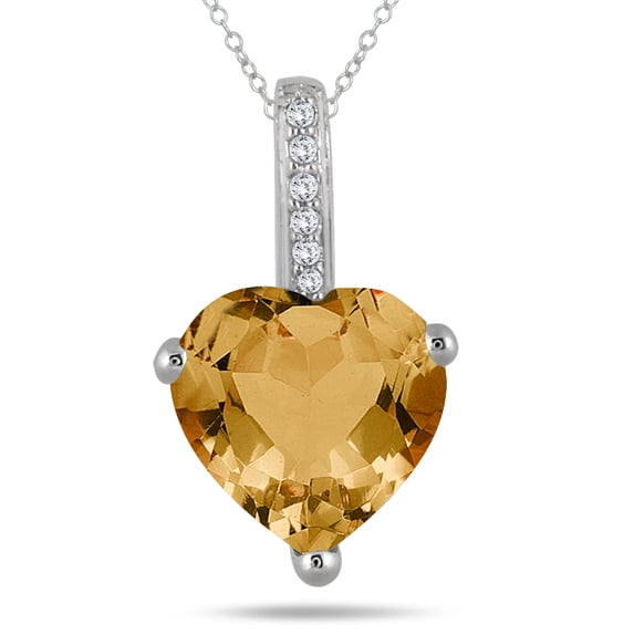 SZUL Women's 2.70 Carat Citrine Heart and Diamond Pendant in 10K White Gold
