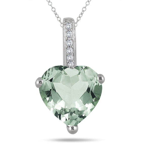 SZUL Women's 2.70 Carat Green Amethyst Heart and Diamond Pendant in 10K White Gold