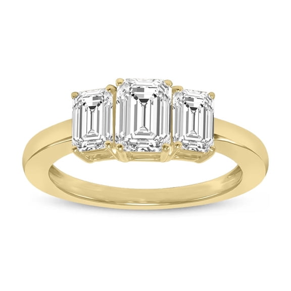 SZUL Women's 2 CTW Three Stone Emerald Cut Lab Grown Diamond Ring in 14K Yellow Gold