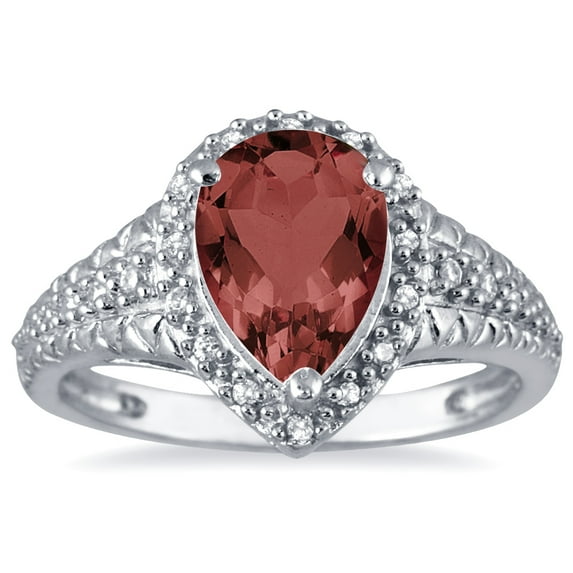 SZUL Women's 2 Carat Pear Shaped Garnet and Diamond Ring in 10K White Gold