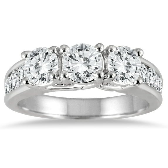 SZUL Women's 2 Carat TW Diamond Three Stone Ring in 14K White Gold (J-K-L Color, I2-I3 Clarity)