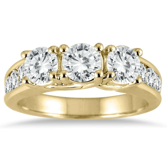 SZUL Women's 2 Carat TW Diamond Three Stone Ring in 14K Yellow Gold (J-K-L Color, I2-I3 Clarity)