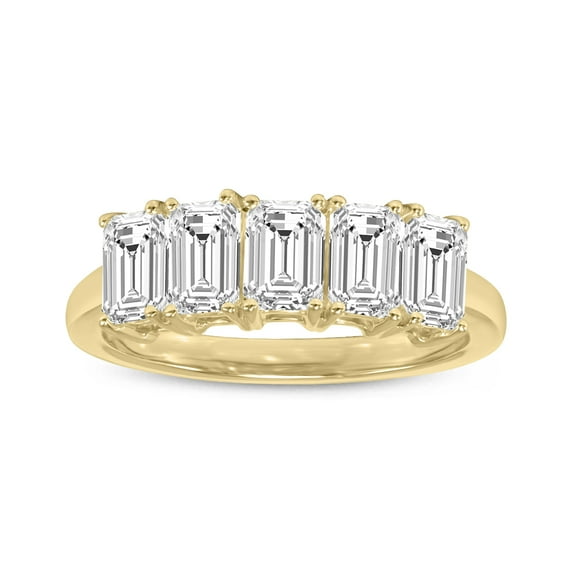 SZUL Women's 2 Carat TW Emerald Cut Five Stone Lab Grown Diamond Wedding Anniversary Ring 14K Yellow Gold