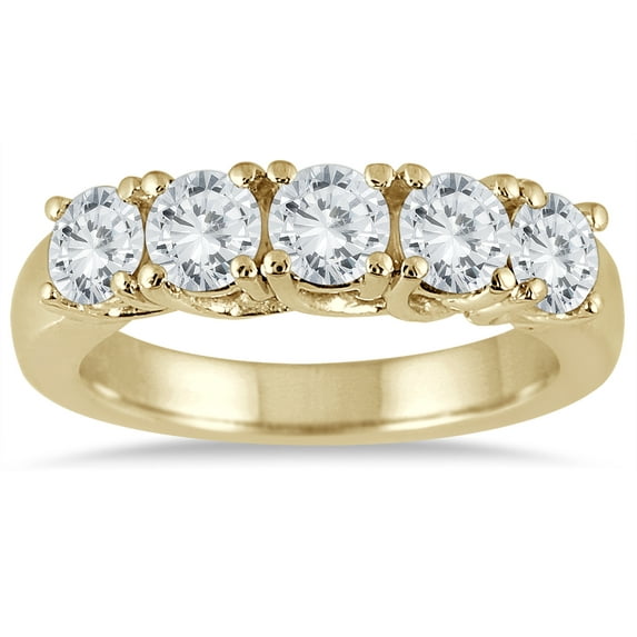 SZUL Women's 2 Carat TW Five Stone Diamond Wedding Band in 14K Yellow Gold (J-K-L Color, I2-I3 Clarity)