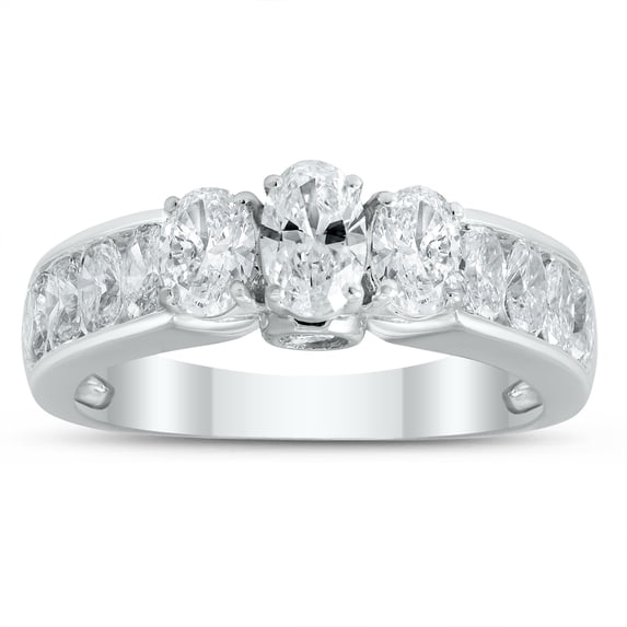 SZUL Women's 2 Carat TW Oval Diamond Three Stone Ring in 14K White Gold