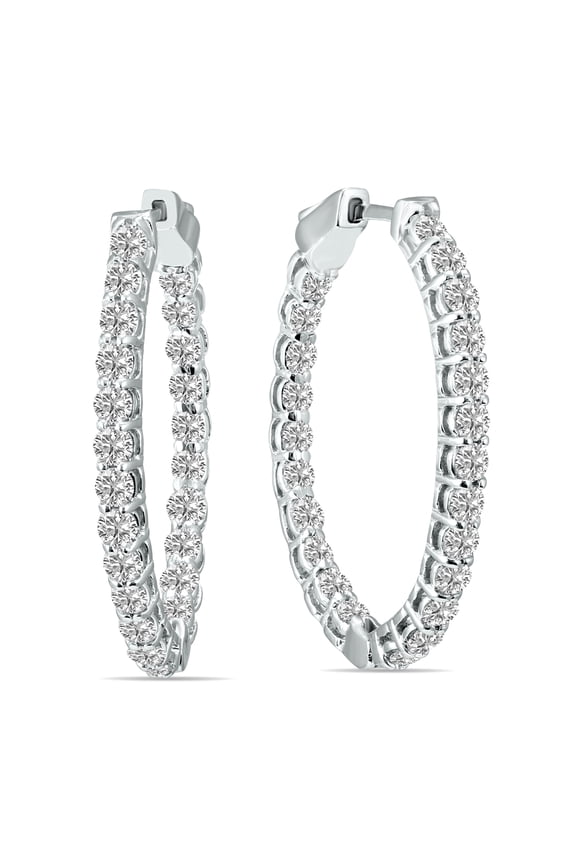 Women's 2 Carat TW Oval Lab Grown Diamond Hoop Earrings in 14K White Gold (G-H Color, VS1-VS2 Clarity)