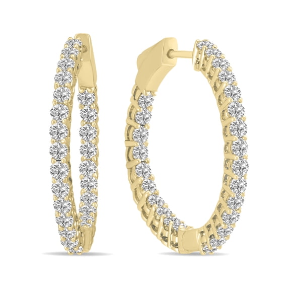 SZUL Women's 2 Carat TW Round Lab Grown Diamond Hoop Earrings in 14K Yellow Gold (G-H Color, VS1-VS2 Clarity)
