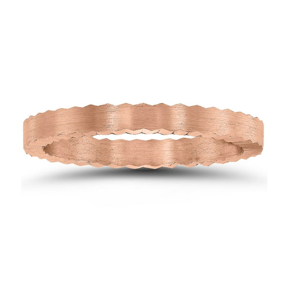 SZUL Women's 2MM Matte Finish Jagged Edge Crown Wedding Band in 14K Rose Gold