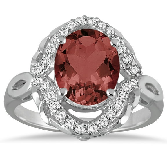 SZUL Women's 3 1/2 Carat Oval Garnet and Diamond Ring in 10K White Gold