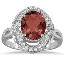 SZUL Women's 3 1/2 Carat Oval Garnet and Diamond Ring in 10K White Gold