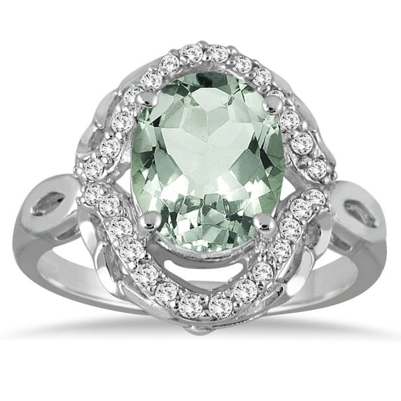 SZUL Women's 3 1/2 Carat Oval Green Amethyst and Diamond Ring in 10K White Gold