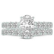 SZUL JEWELRY SZUL Women's 3 1/4 Carat TW Oval Lab Grown Diamond Bridal Set in 14K White Gold