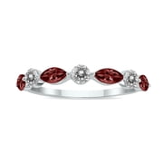 SZUL JEWELRY SZUL Women's 3/4 CTW Marquise Shape Garnet and Diamond Wedding Band in 10K White Gold