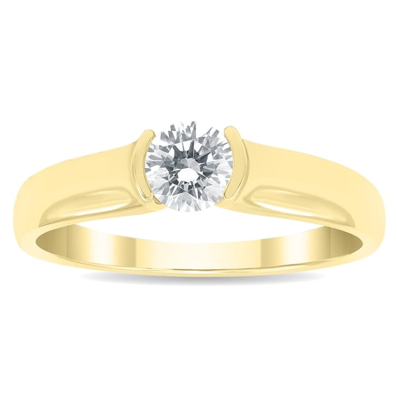SZUL Women's 3/4 Carat Diamond Solitaire Half Bezel Ring in 10K Yellow Gold (J-K-L Color, I2-I3 Clarity)
