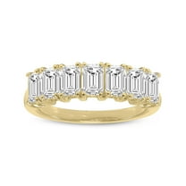 SZUL Women's 3/4 Carat TW Emerald Cut Seven Stone Lab Grown Diamond Wedding Anniversary Ring 14K Yellow Gold