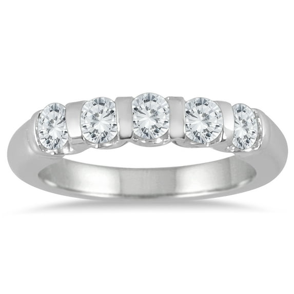 SZUL Women's 3/4 Carat TW Five Stone Diamond Wedding Band in 14K White Gold  (J-K-L Color, I2-I3 Clarity)