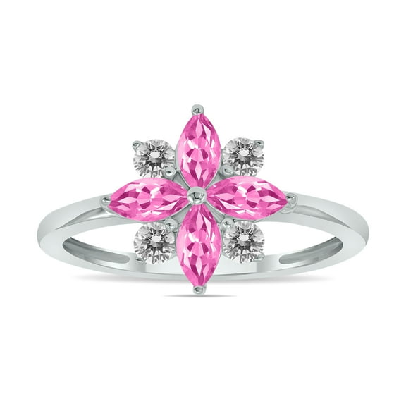 SZUL Women's 3/4 Carat TW Pink Topaz and Diamond Flower Ring in 10K White Gold