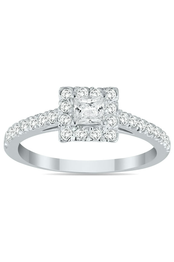 Women's 3/4 Carat TW Princess Cut Diamond Engagement Ring in 14K White Gold (J-K-L Color, I2-I3 Clarity)