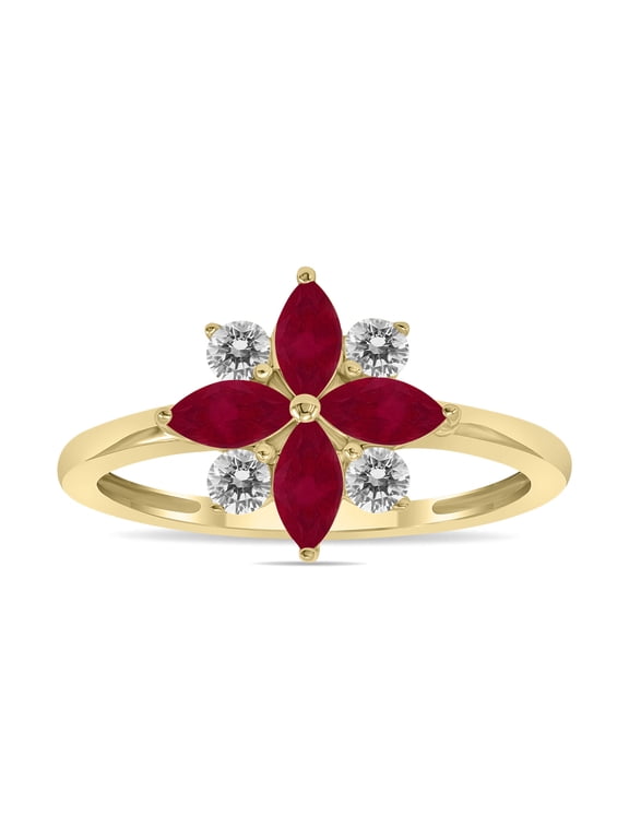 Women's 3/4 Carat TW Ruby and Diamond Flower Ring in 10K Yellow Gold