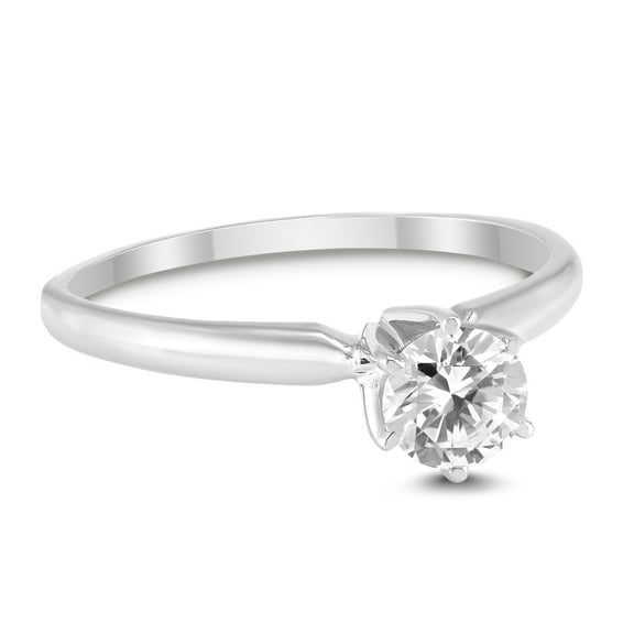SZUL Women's 3/8 Carat Round Diamond Solitaire Ring in 14K White Gold (J-K-L Color, I2-I3 Clarity)