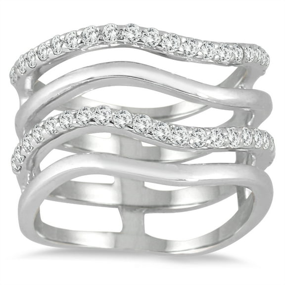 SZUL Women's 3/8 Carat TW 4 Row Diamond Wave Ring in 10K White Gold (I-J Color, I2-I3 Clarity)