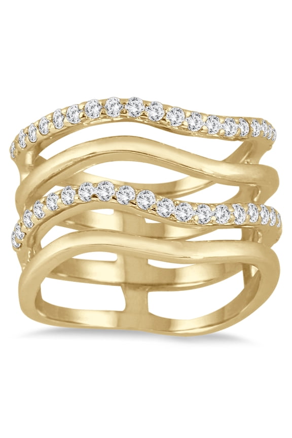 Women's 3/8 Carat TW 4 Row Diamond Wave Ring in 10K Yellow Gold (I-J Color, I2-I3 Clarity)