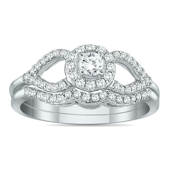 SZUL Women's 3/8 Carat TW Diamond Bridal Set in 10K White Gold (J-K-L Color, I2-I3 Clarity)