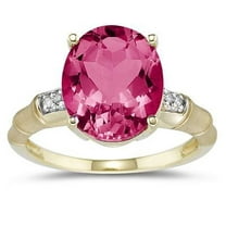 SZUL Women's 3.97 Carat Pink Topaz  and Diamond Ring in 14K Yellow Gold