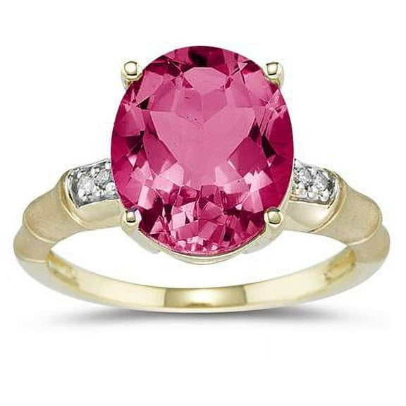 SZUL Women's 3.97 Carat Pink Topaz  and Diamond Ring in 14K Yellow Gold