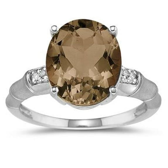 SZUL Women's 3.97 Carat Smokey Quartz and Diamond Ring in 14K White Gold