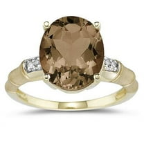 SZUL Women's 3.97 Carat Smokey Quartz and Diamond Ring in 14K Yellow Gold