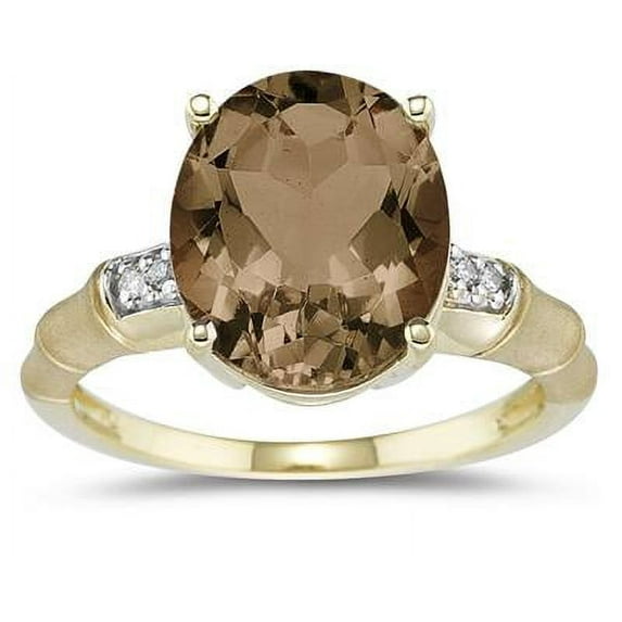 SZUL Women's 3.97 Carat Smokey Quartz and Diamond Ring in 14K Yellow Gold