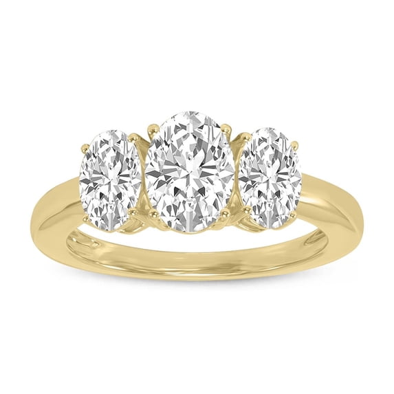 SZUL Women's 3 CTW Three Stone Oval Shape Lab Grown Diamond Ring in 14K Yellow Gold