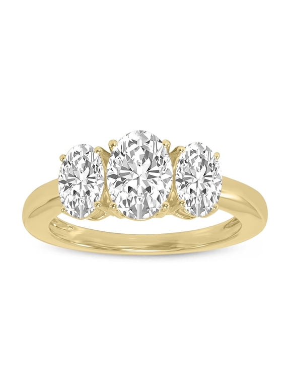Women's 3 CTW Three Stone Oval Shape Lab Grown Diamond Ring in 14K Yellow Gold