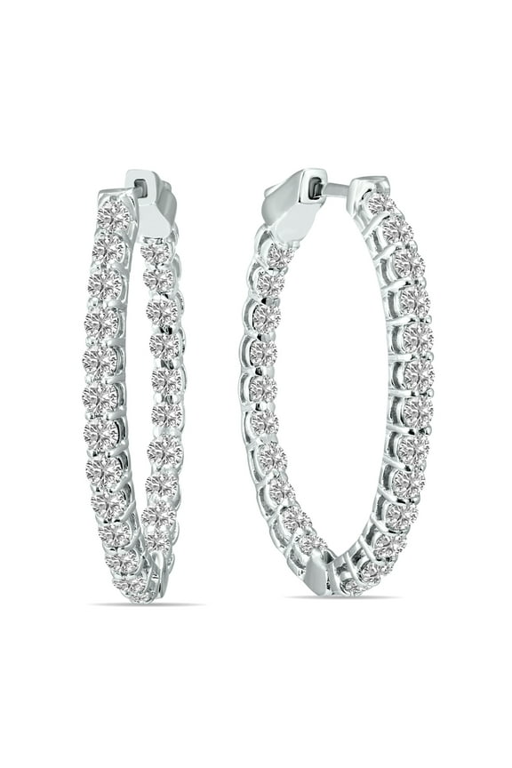 Women's 3 Carat TW Oval Lab Grown Diamond Hoop Earrings in 14K White Gold (G-H Color, VS1-VS2 Clarity)