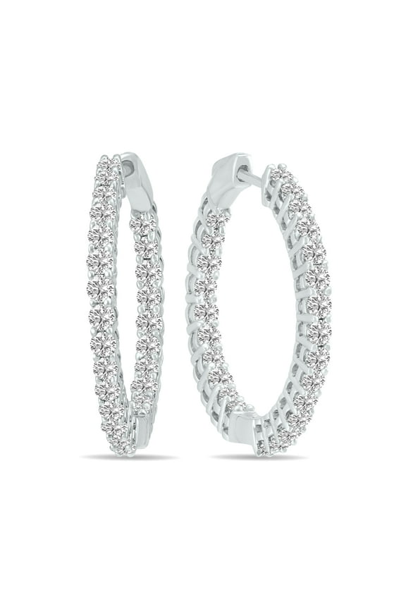 Women's 3 Carat TW Round Lab Grown Diamond Hoop Earrings in 14K White Gold (G-H Color, VS1-VS2 Clarity)